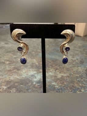 Sterling Silver Lapis and Tanzanite (I think)Drop Earrings - Blue